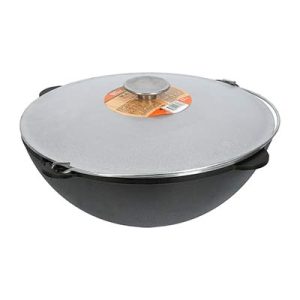 Казан домашний (дачный) чугунный с крышкой 12 л в чехле, азиатская чаша