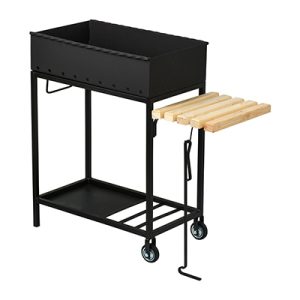 Мангал  890х360х800 мм со столиком, дровницей и кочергой на колесах